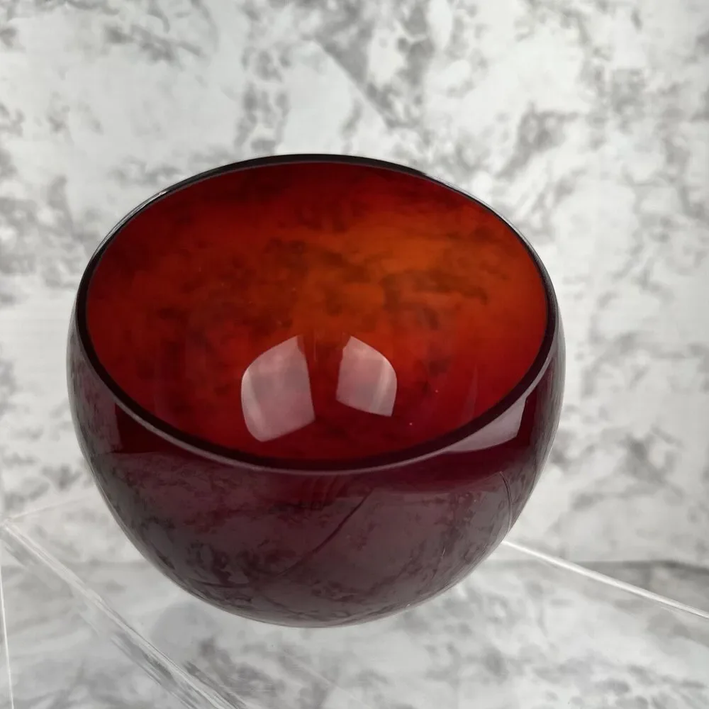Vintage Ruby Red Glass Tilt Orb Ball Shape Angel Cut‎ Bowl Candy Dish